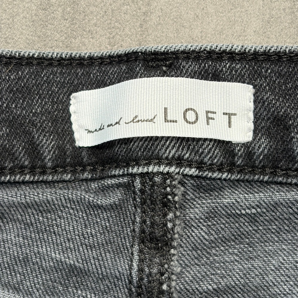 LOFT The Wide Leg Jeans Womens 30/10 Black High Rise Raw Hem Frayed Faded Denim - Picture 4 of 11